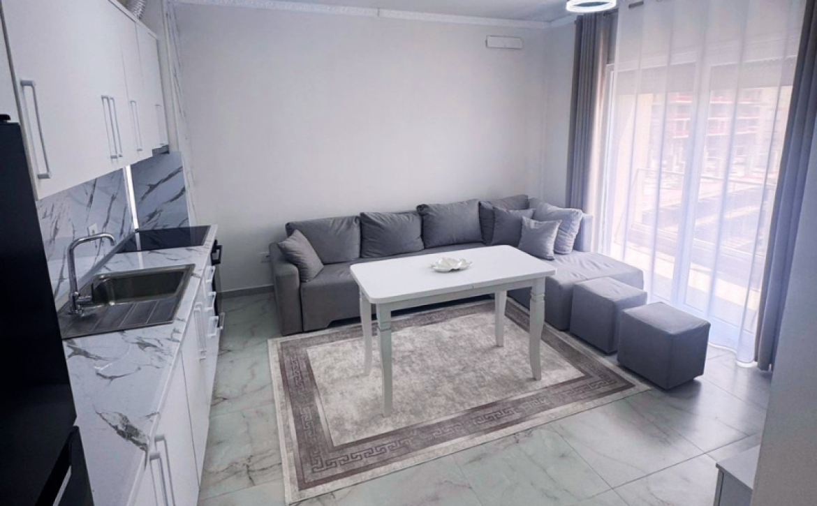 Modern fully furnished 2-room apartment in new building in Golem, Albania, 57.3 m², located 950 meters from the sea