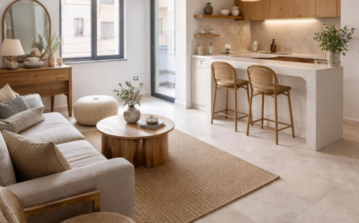 Modern fully furnished 2-room apartment in new building in Golem, Albania, 57.3 m², located 950 meters from the sea