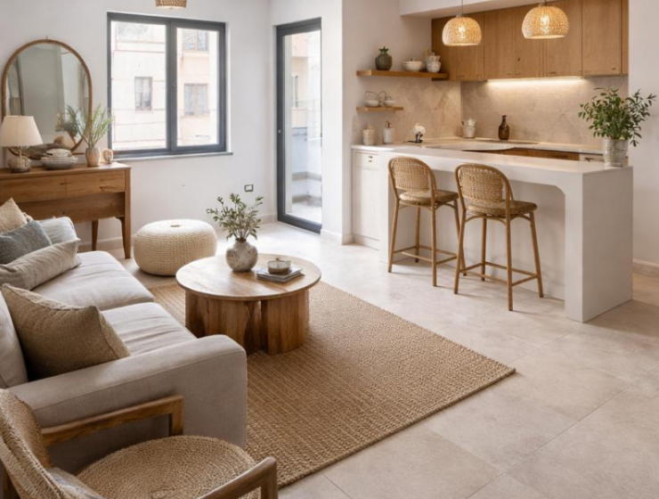 Modern fully furnished 2-room apartment in new building in Golem, Albania, 57.3 m², located 950 meters from the sea